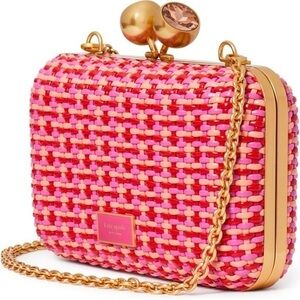 kate spade Crystal Embellished Kisslock Woven Clutch Gold Chain::LAST ONE::
